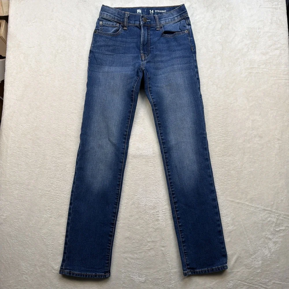 Gap Kids Straight Slim Jeans Medium Wash Girls Size 14 Stretch Denim